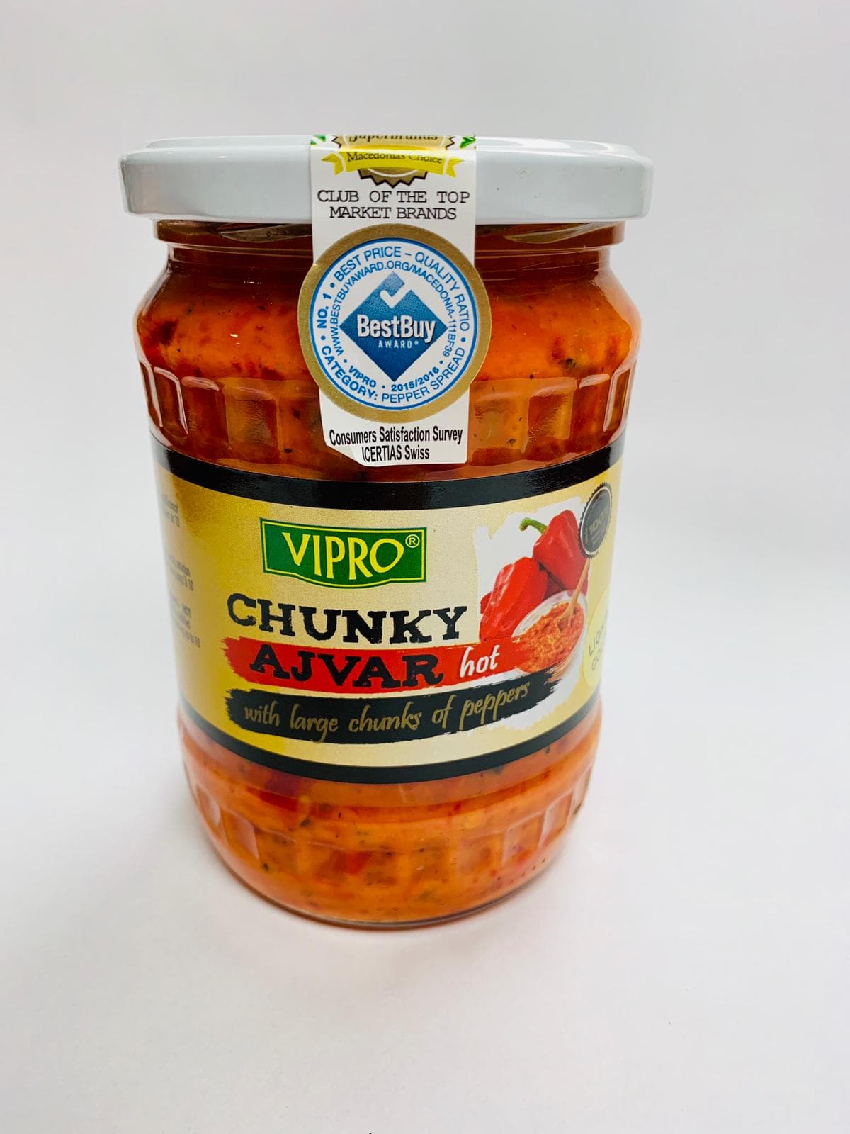 Vipro Hot Ajvar 550g - Spicy Red Pepper & Eggplant Spread - Authentic Balkan Ajvar Sauce for Sandwiches, Grilled Meats & Dips