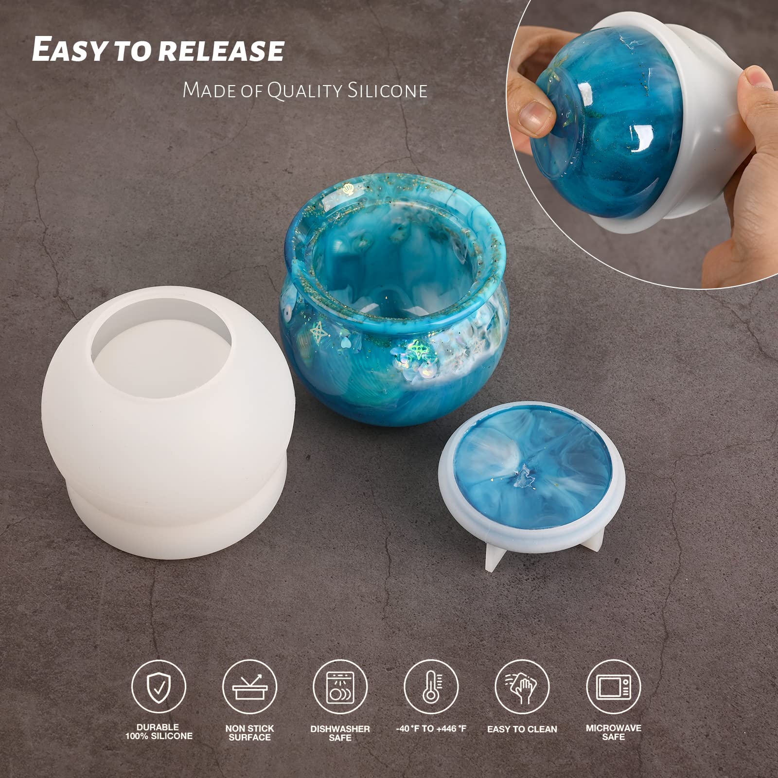 Actvty Jar Silicone Molds with Lid - DIY Epoxy Resin Molds for Jewelry Storage Box, Candle Holder, Candy Container - Perfect for Resin Casting Crafts, Home Decor & Unique Gift Making