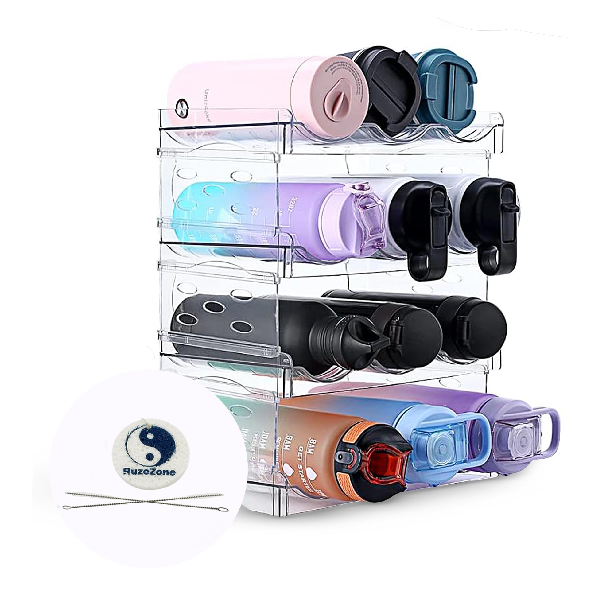 4-Tier Water Bottle Organizer & Wine Rack - Space Saving Kitchen Storage for Cabinets, Pantry & Fridge - Perfect for Organizing Bottles, Cans & Kitchen Essentials in Small Spaces