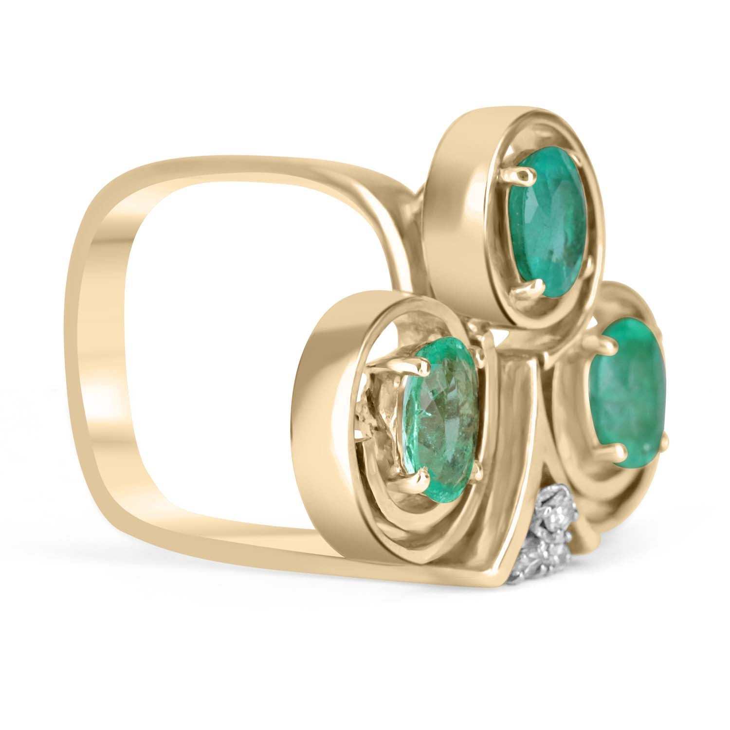 3.09tcw 14K Gold Oval Colombian Emerald & Diamond Vintage Art Nouveau Statement Ring (1910s Antique Jewelry) - Perfect for Weddings, Anniversaries & Special Occasions