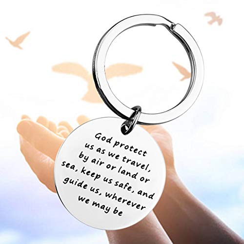 BEKECH Traveler's Prayer Keychain - Religious Travel Protection Key Ring, God Bless Us Safe Journey Gift for Men & Women - Perfect for Airplane, Car, Backpack & Luggage Travel Accessories