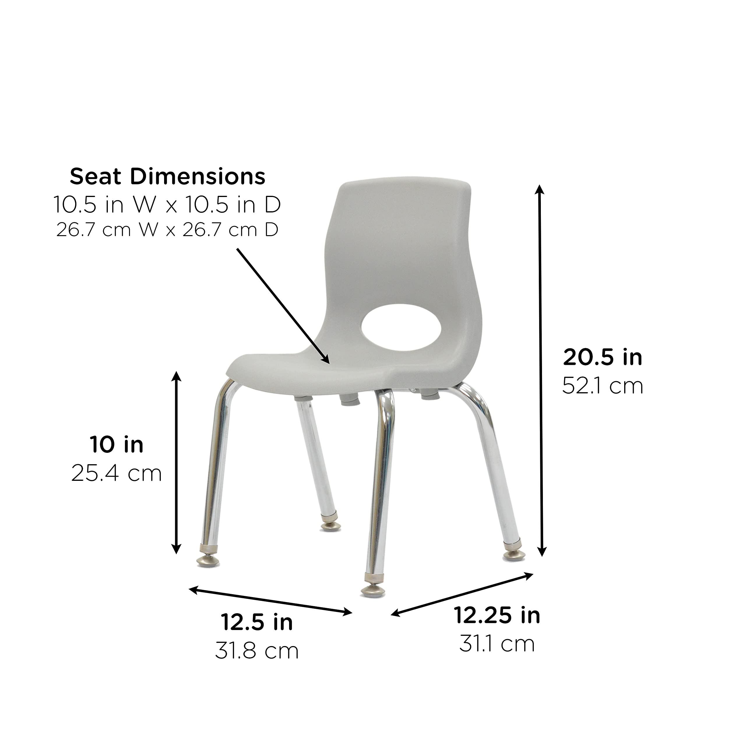 Children’s Factory MyPosture 10 Inch Height Adjustable Chairs - 4 Pack Gray with Chrome Legs (AB8010GYC4) - Ergonomic Kids Chairs for Preschool, Daycare & Classroom - Perfect for Toddler Desk Seating, Flexible Learning Spaces & Small Group Activities
