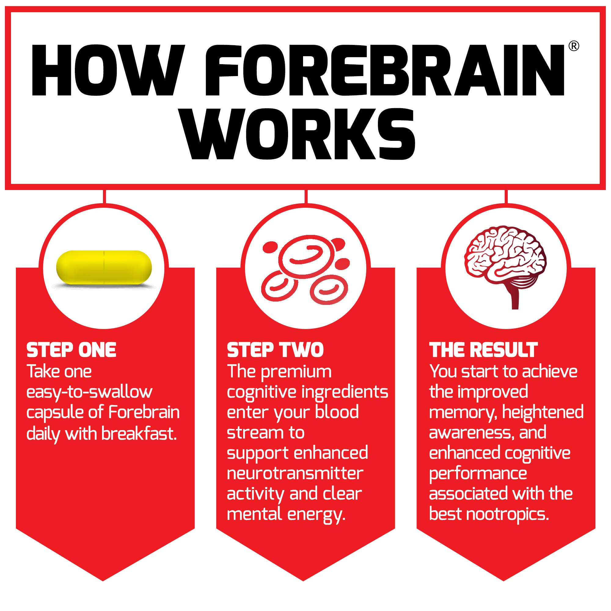 FORCE FACTOR Forebrain Nootropic Brain Supplement with Caffeine, Bacopa & Huperzine A - 90 Capsules (3-Pack) | Enhance Focus, Memory & Mental Clarity | Ideal for Students, Professionals & Gamers
