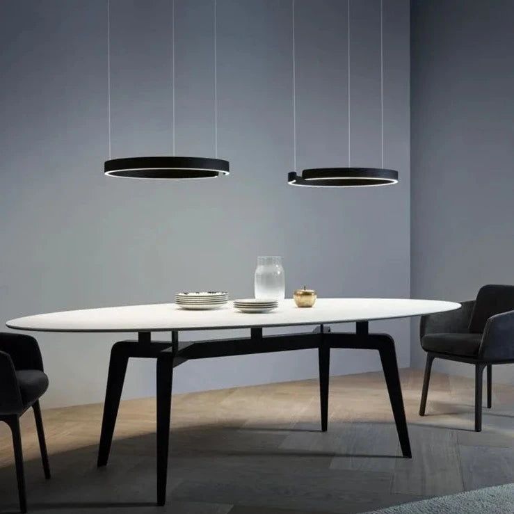Elegant Minimalist Ring Chandelier Light Fixture - Aluminum Plated Modern Pendant Lighting for Dining Room, Bedroom & Living Room Decor