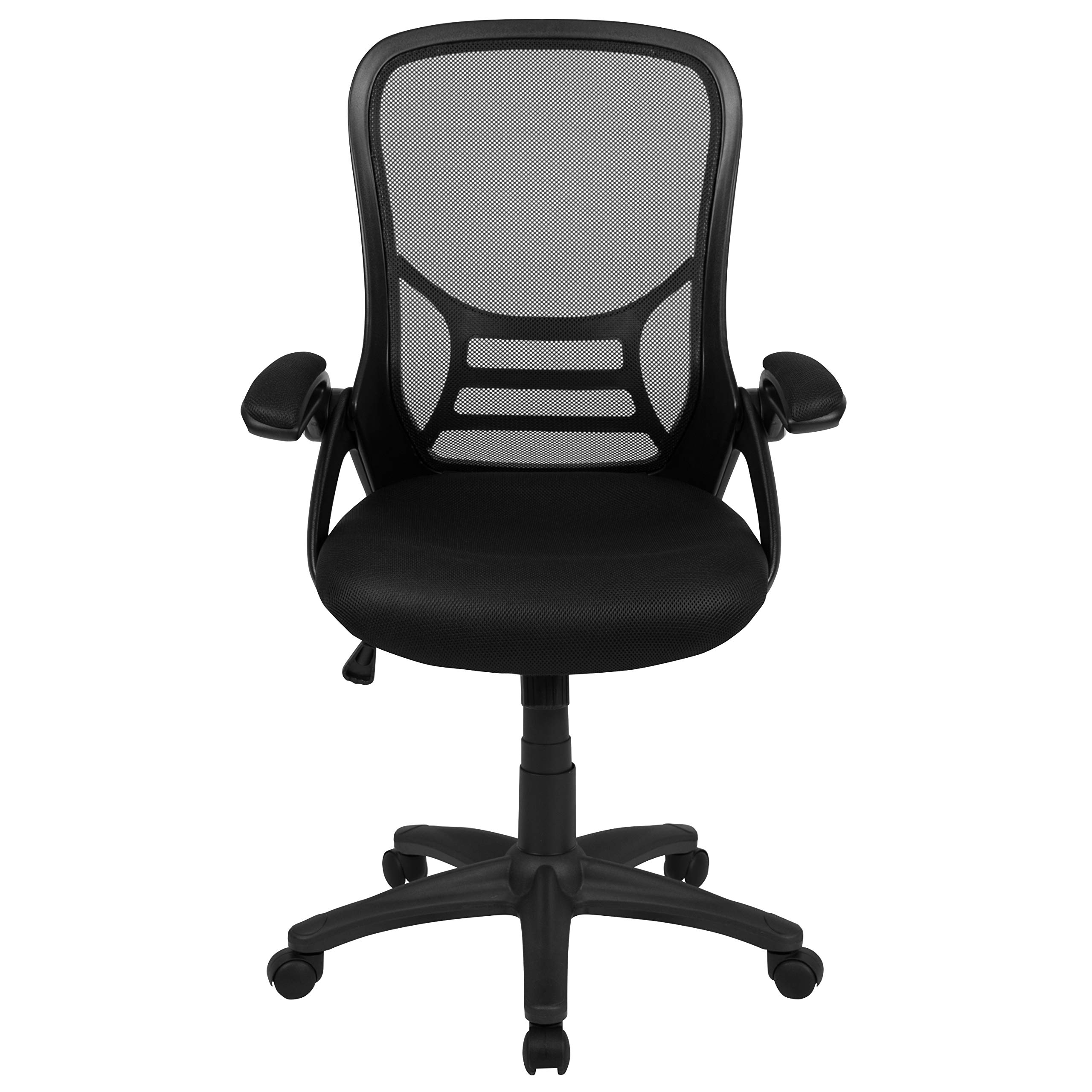 Ergonomic High Back Mesh Office Chair with Flip-Up Arms - Black Swivel Task Chair for Home & Office Workspace - Adjustable Comfort for Long Hours of Sitting