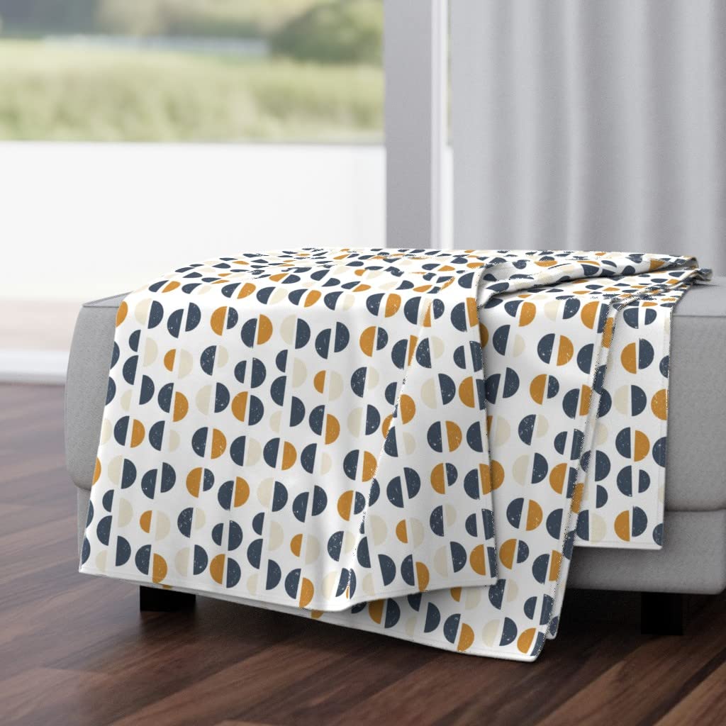Luxe Velvet Throw Blanket 50x70 Inches - Mid Century Modern Geometric Circles Design in Mustard Yellow, Blue, Beige & White | Soft Cozy Blanket for Couch, Bed, Sofa Decor & Gift