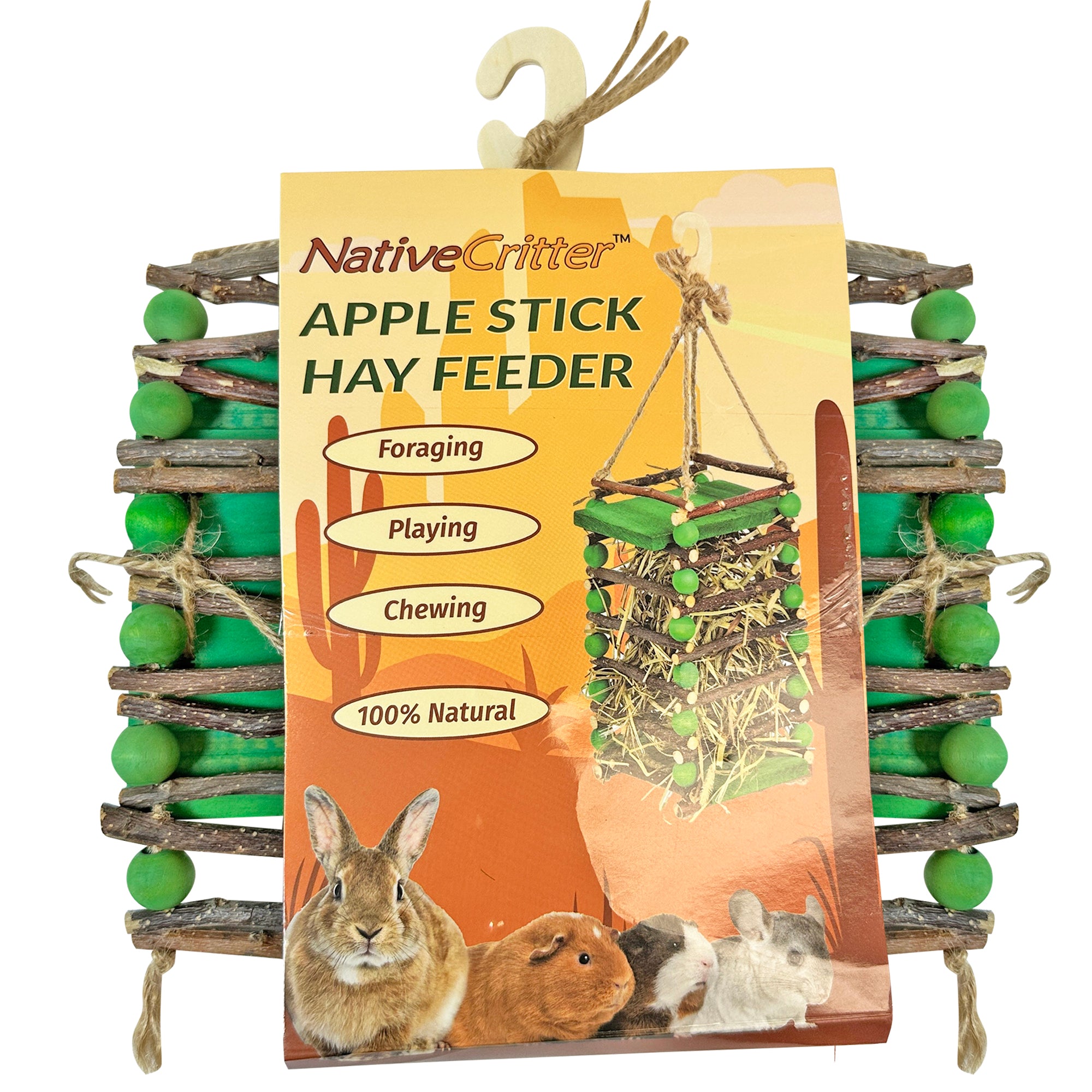 Premium Apple Stick Hay Feeder for Small Pets - Natural Chew Toy for Rabbits, Guinea Pigs & Chinchillas - Encourages Dental Health & Foraging Fun - Perfect for Cage, Hutch or Playpen Enrichment
