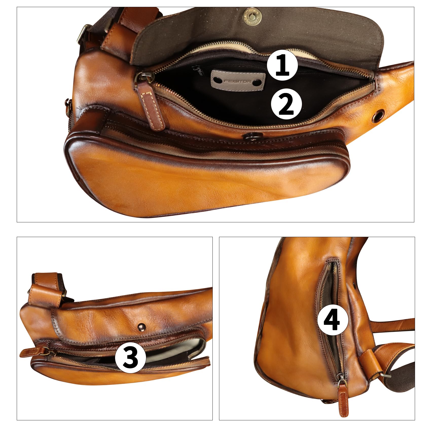 Genuine Leather Crossbody Sling Bag - Retro Handmade Chest Purse for Men & Women - Perfect for Cycling, Travel & Daily Use (Brown)