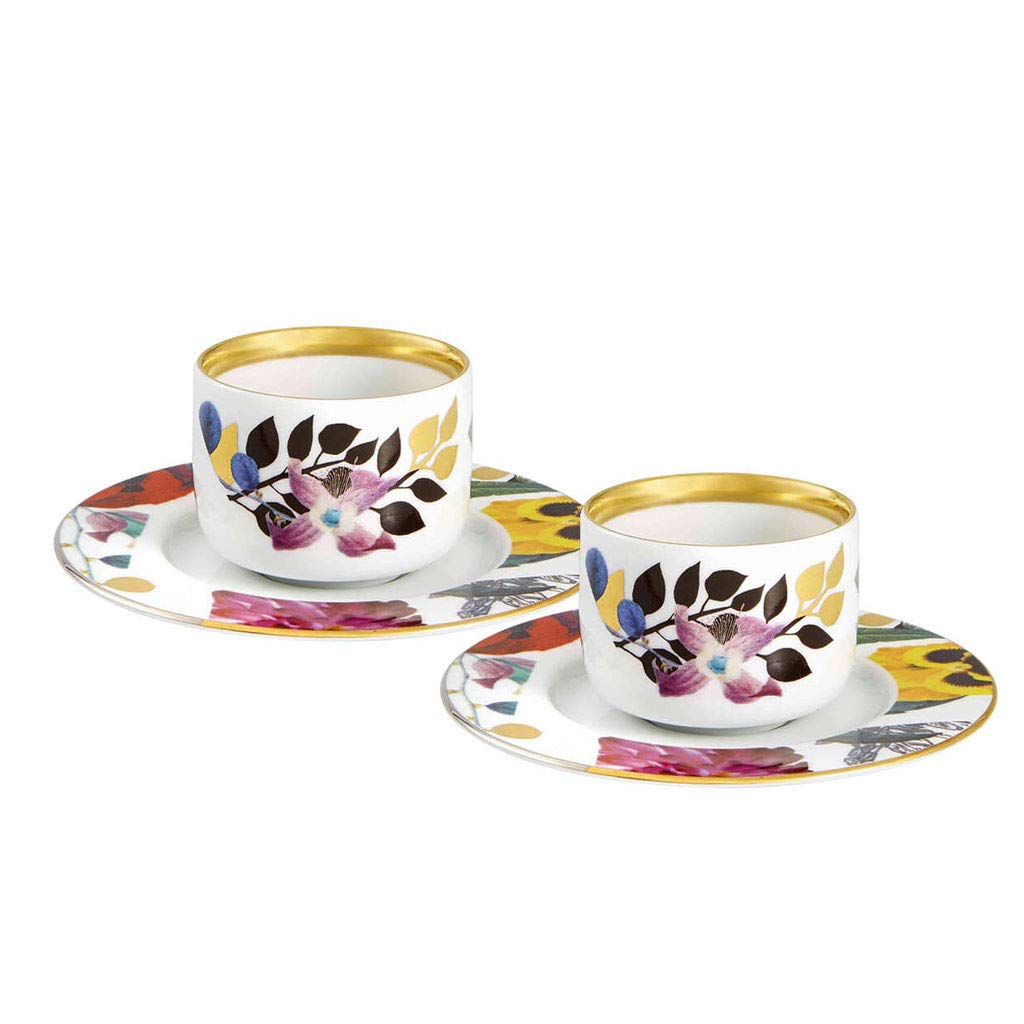 Vista Alegre Christian Lacroix Primavera Coffee Cups and Saucers Set of 2 - Elegant Porcelain Tea Cups for Afternoon Tea, Bridal Shower Gifts, and Luxury Home Decor