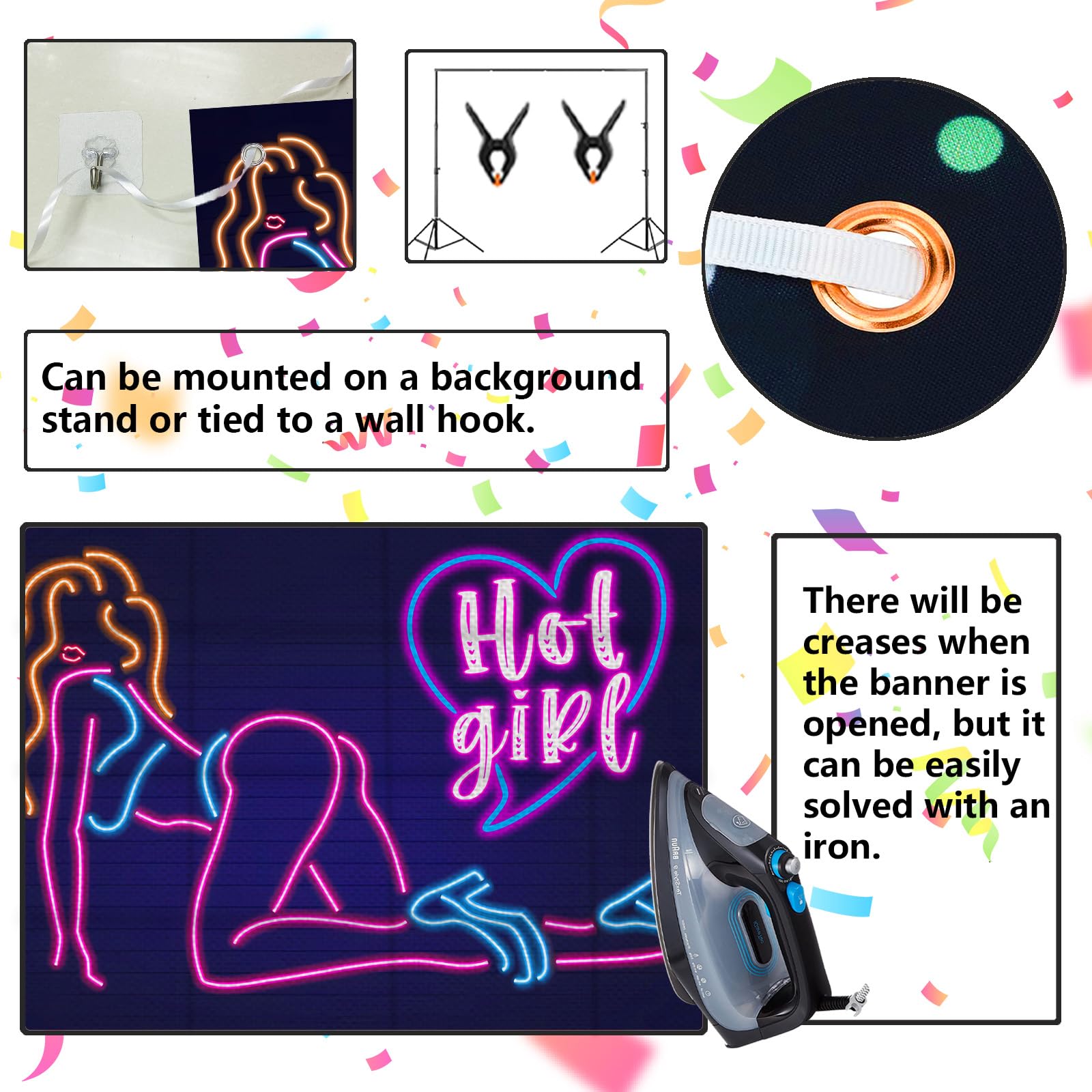 Sexy Neon Pole Dancing Backdrop - Bachelorette Party Decor, Bridal Shower, Birthday & P-Valley Theme Party Supplies - Photo Booth Props & Chair Dancing Decorations for Adult Nightlife Events