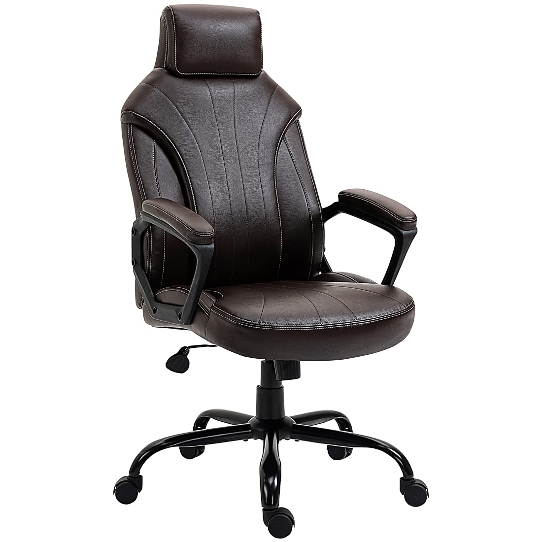 Ergonomic Executive Office Chair - High Back PU Leather Computer Desk Chair with Adjustable Height & Swivel for Big & Tall Users (Brown) - Perfect for Home Office, Gaming & Workspaces