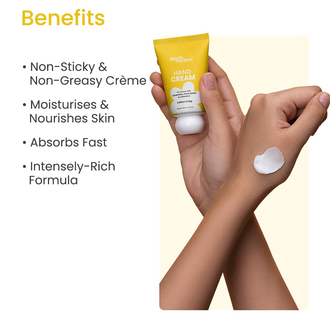 Earth Rhythm Hand Cream for Dry & Rough Hands - Intense Moisturizing Non-Greasy Formula with Ceramides, Shea Butter & Cacao Seed Butter - Fast Absorbing, Deep Hydration for Men & Women - 30ml - Perfect for Office, Travel & Daily Skincare Routine