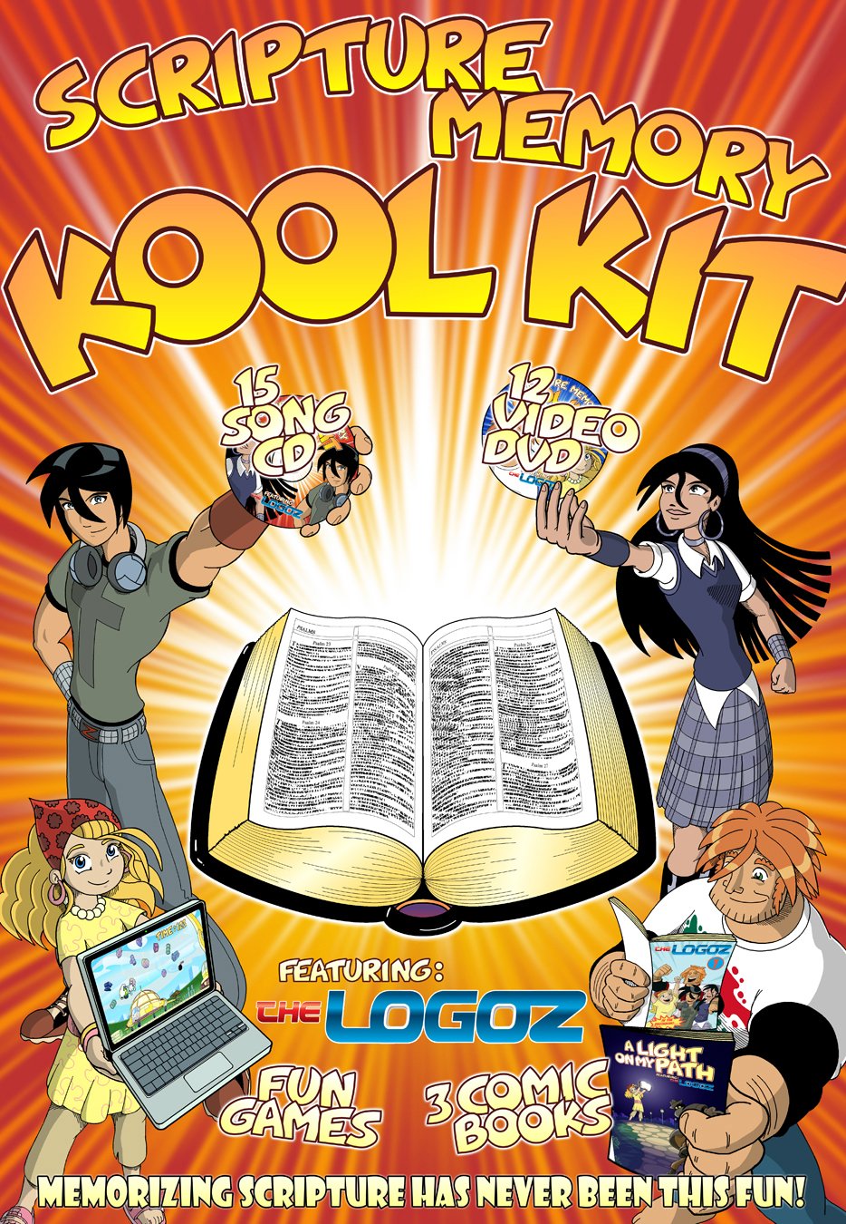 Scripture Memory Koolkit - Bible Learning Kit with Animated DVD, 15 Worship Song CD, Comic Book & Fun Games for Kids - Perfect for Sunday School, Homeschooling & Family Devotions