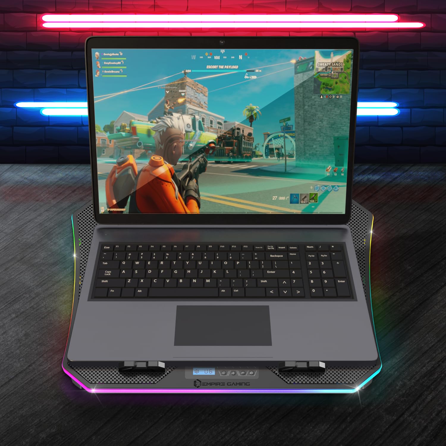 EMPIRE GAMING Guardian C900 Laptop Cooling Pad (2024 Model) - 9 RGB Fans with LCD Controller, 10 Color Modes - Adjustable Height Stand for 12-18 Inch Gaming Laptops - Perfect for PC Gaming, Streaming & Office Work
