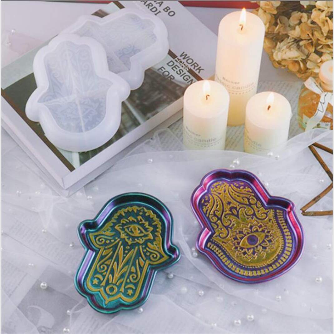 iSuperb 2 Pack Hamsa Hand Silicone Molds for Resin Casting, Epoxy Crafts - DIY Fatima Hand Storage Tray Molds for Home Decor, Jewelry Making & Spiritual Gifts (2 Hamsa Hand Molds) - Perfect for Candle Holders, Wall Art & Boho Decorations