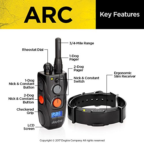Dogtra ARC Remote Training E-Collar - 3/4 Mile Range - Static Stimulation, Vibration & Tone - Waterproof & Rechargeable - Expandable System for Small to Large Dogs - Perfect for Obedience Training, Hunting & Outdoor Adventures