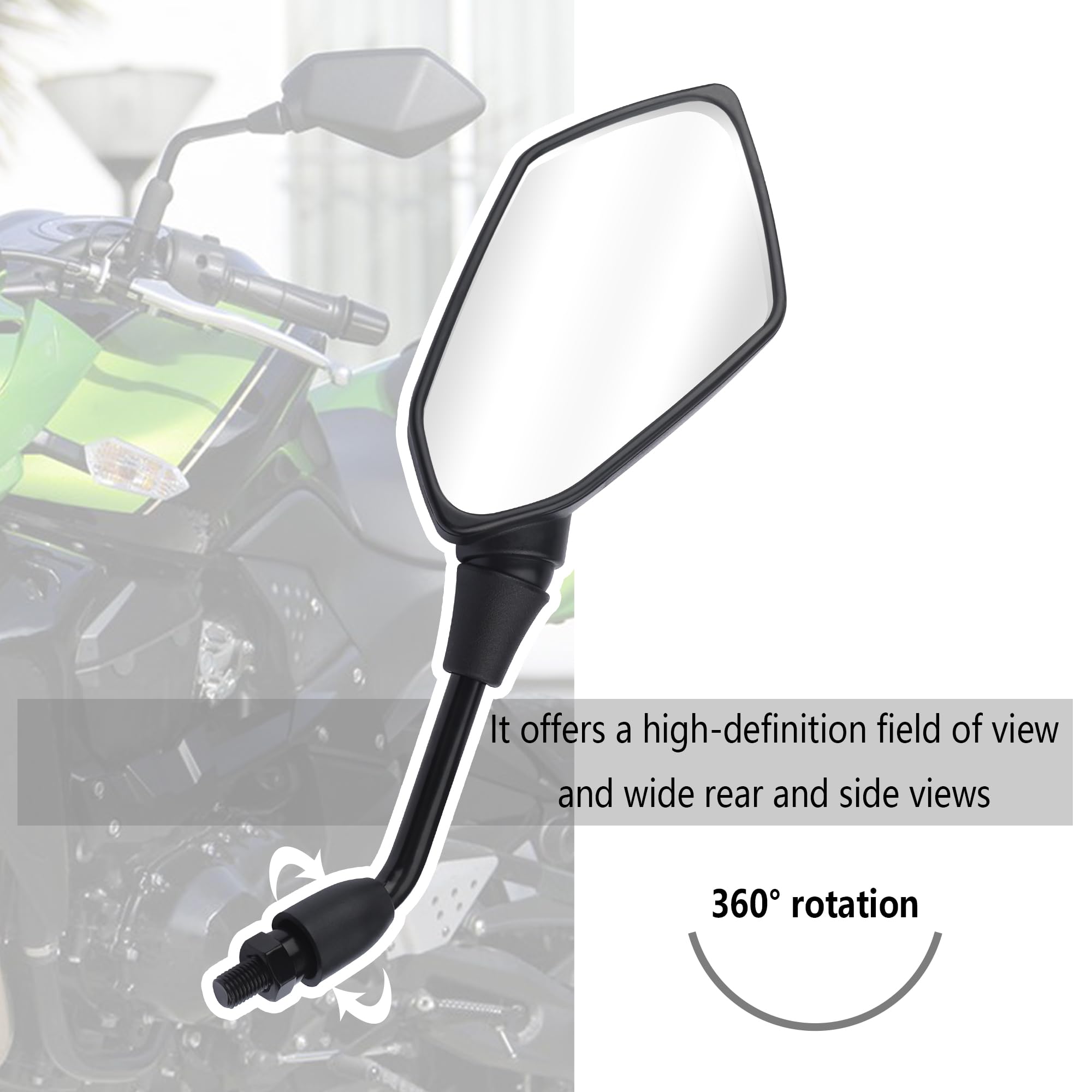 8mm & 10mm Bolt HD 360° Adjustable Motorcycle Mirrors - Wide Angle Rear View Handlebars Mirrors for Scooter, ATV, Dirt Bike (Carbon Fiber) - Perfect for Commuting, Off-Roading & Urban Riding