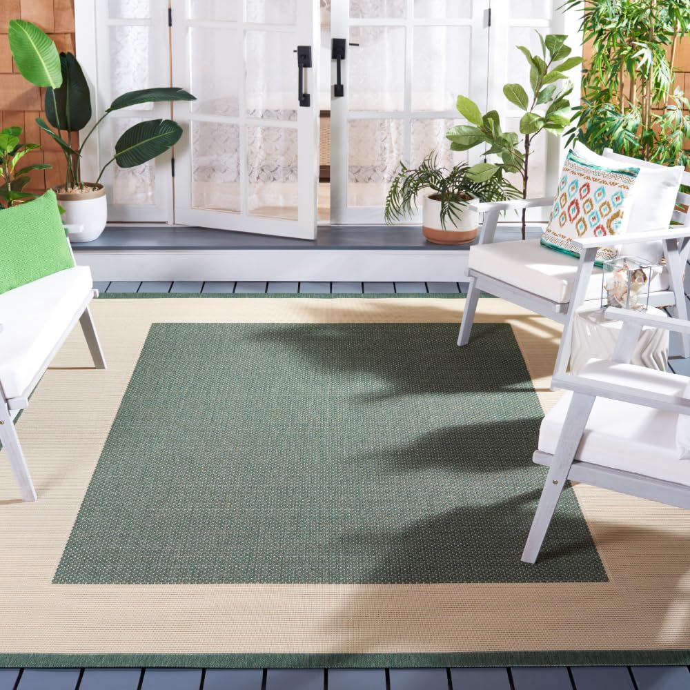 SAFAVIEH Courtyard Collection 8' x 10' Dark Green/Beige Indoor Outdoor Rug - Waterproof, Easy Clean, Durable for Patio, Backyard, Mudroom, Deck & Poolside Use (CY7987)