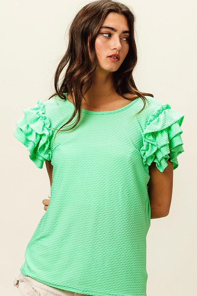BiBi Women's Birdseye Texture Layered Ruffle Blouse - Trendy Casual & Party Wear Tops for Spring/Summer