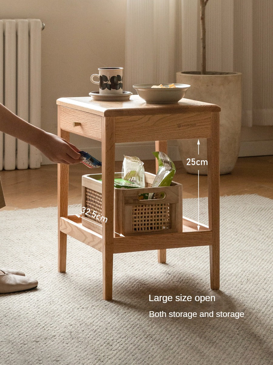 Solid Oak & Black Walnut Wood Nightstand - Modern Bedside Table with Drawer - Perfect for Bedroom, Living Room, or Office Use
