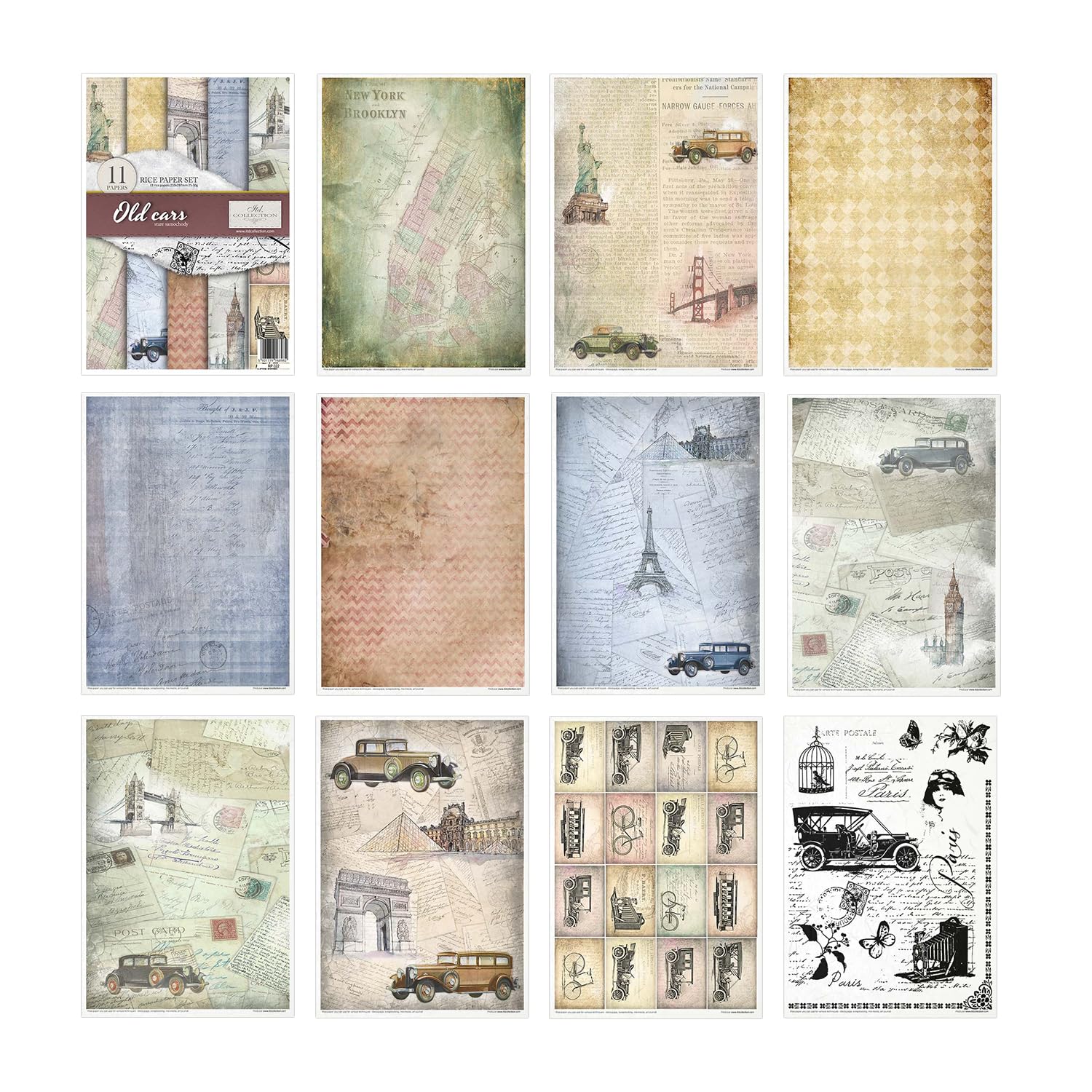 Vintage Car Design Rice Paper - 29.7 x 21 cm (11.7 x 8.3 inches) for Scrapbooking, Art Projects & Calligraphy Practice