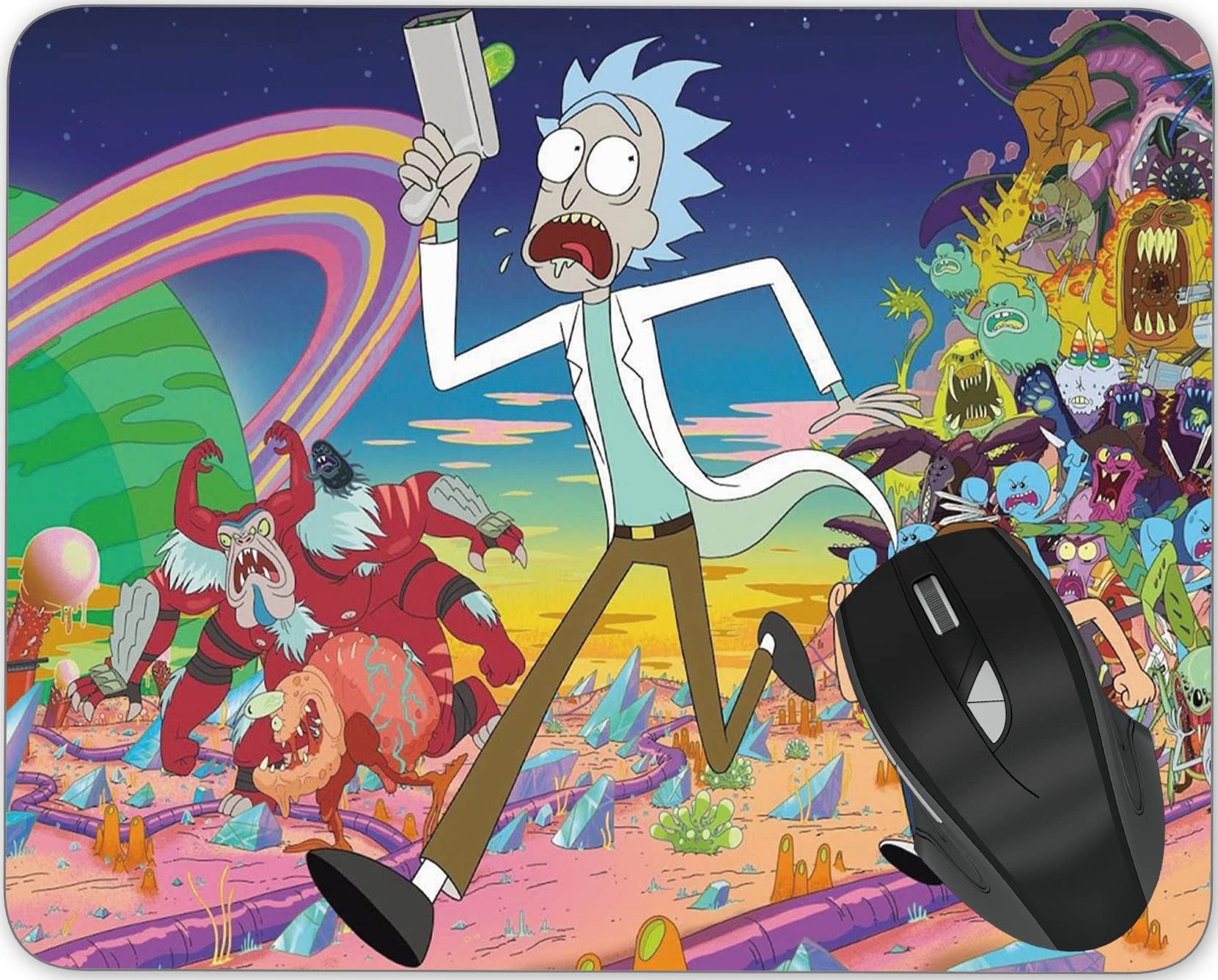 Premium Gaming Mouse Pad - Non-Slip Rubber Base with Rick and Morty Personalized Design | Large Rectangle & Round Mouse Mat for PC, Laptop, Office & Gaming Setup | Perfect for Esports, Work & Home Computer Use