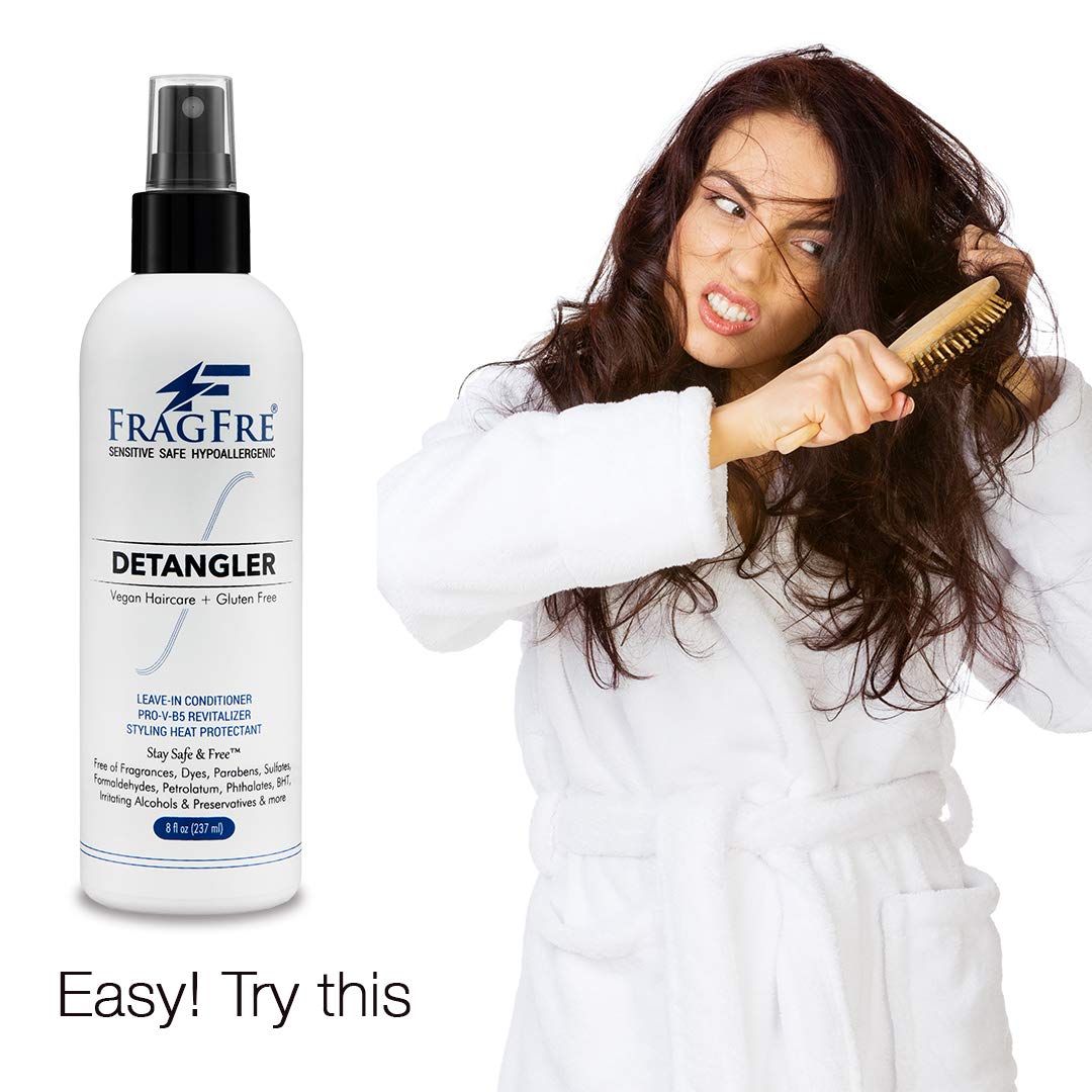 Fragrance-Free Hypoallergenic Hair Detangler & Leave-In Conditioner (8 oz, 2-Pack) - Paraben-Free, Vegan, Cruelty-Free & Gluten-Free for Sensitive Skin - Heat Protectant Styling Spray for Daily Hair Care & Detangling