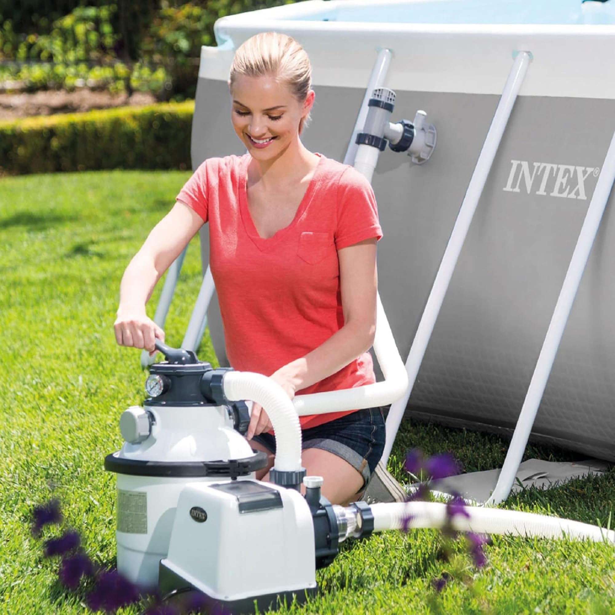 Intex 2800 GPH Above Ground Pool Sand Filter Pump with Threaded Hose Adapters (2-Pack) - Powerful Filtration System for Inground & Above Ground Swimming Pools, Spas, and Backyard Water Features