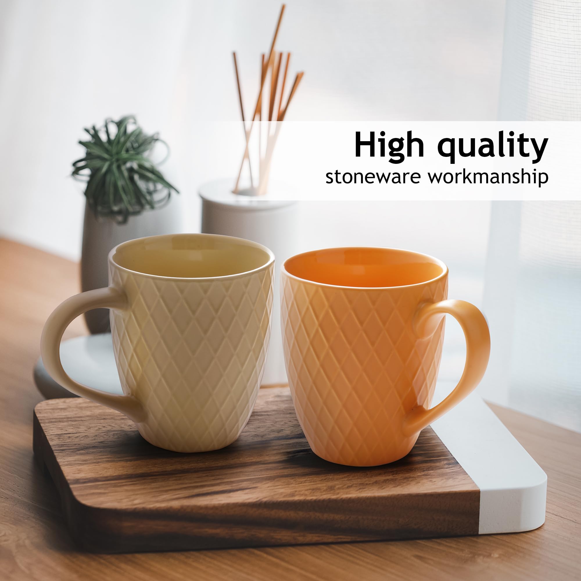 MIAMIO - 6-Piece Ceramic Coffee Mugs Set (14 Oz Each) | Large Microwave & Dishwasher Safe Mugs | Palmanova Collection in Red | Perfect for Home, Office & Gifts
