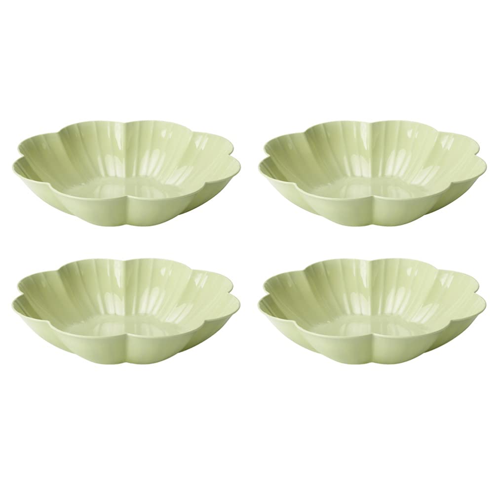 4-Piece Flower Shaped Appetizer Plates - Decorative Plastic Snack Serving Trays, Dipping Bowls & Jewelry Organizer for Earrings, Rings & Necklaces - Light Green - Perfect for Parties, Home Decor & Jewelry Storage