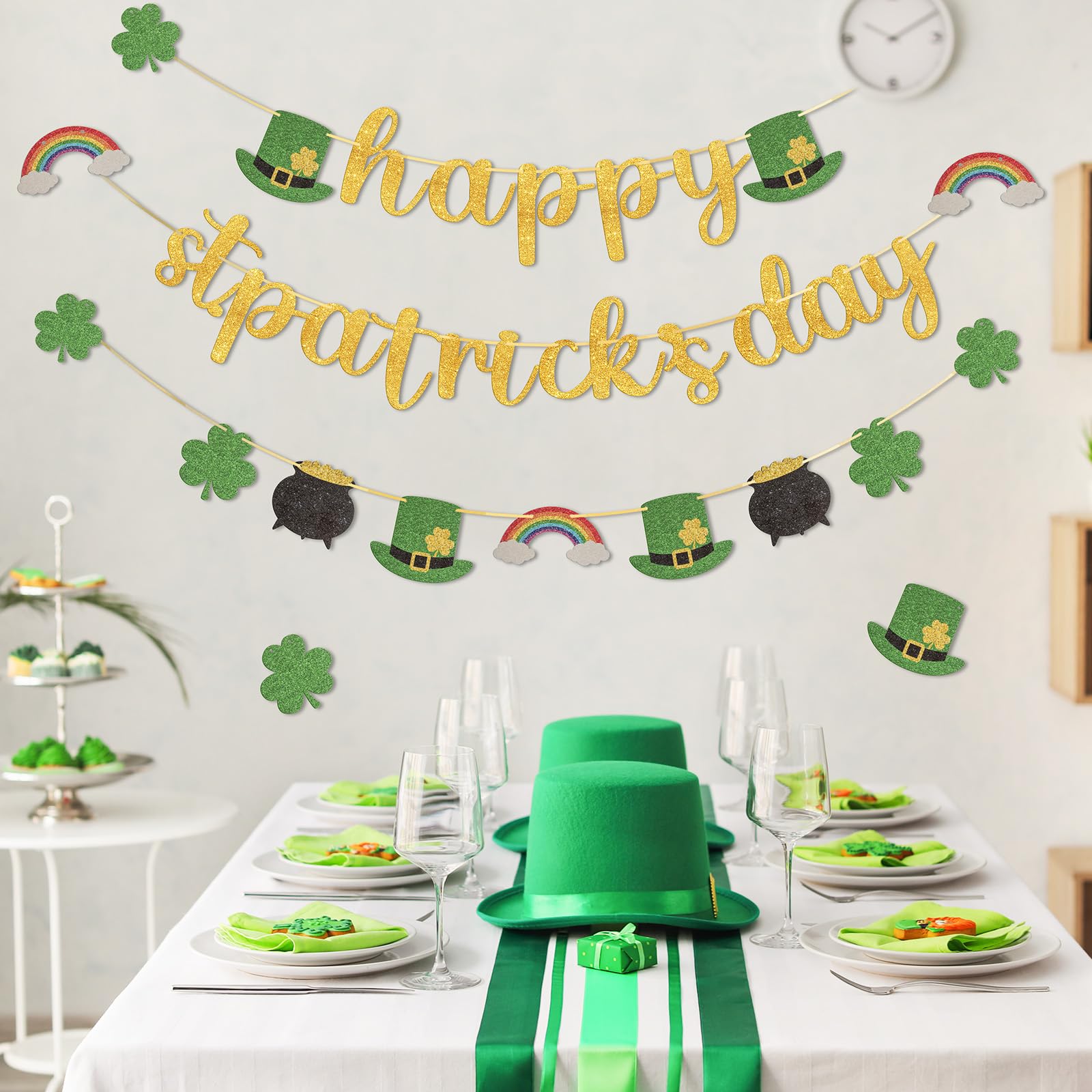 St. Patrick's Day Banner - Glitter Shamrock Decorations & Irish Party Supplies for Spring - Perfect for Home, Office, and St. Patrick's Day Party Decor