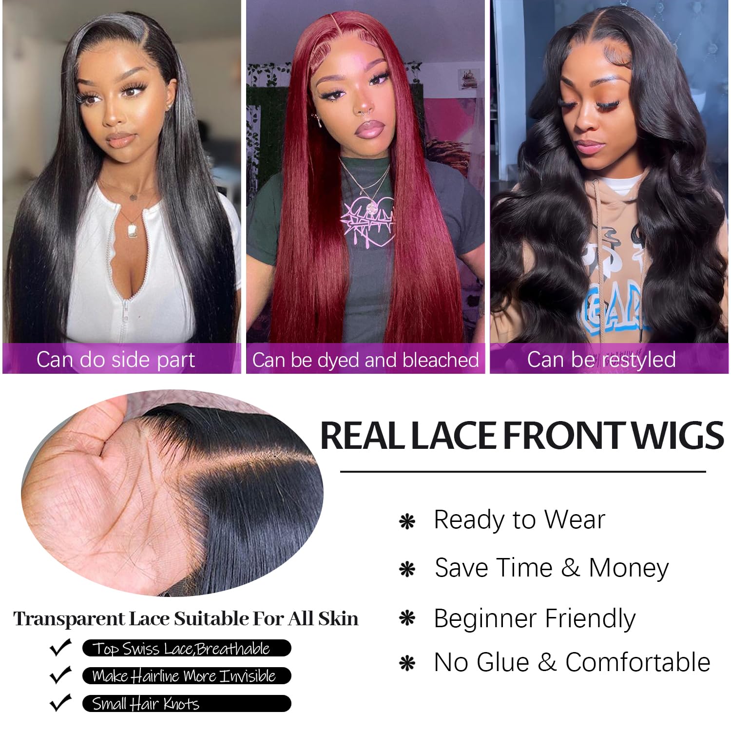 30 Inch Lace Front Wigs Human Hair - 13x4 Straight Pre Plucked Glueless HD Transparent Lace Wig with 180% Density for Black Women | Natural Color | Perfect for Daily Wear, Parties & Special Occasions