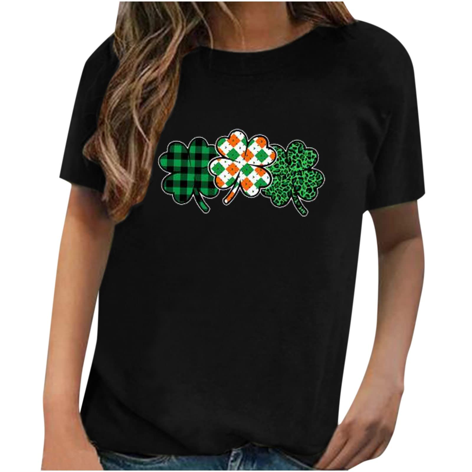 St. Patrick's Day Women's T-Shirts - Summer Short Sleeve Round Neck Printed Casual Loose Fit Tee for Party, Festival & Everyday Wear