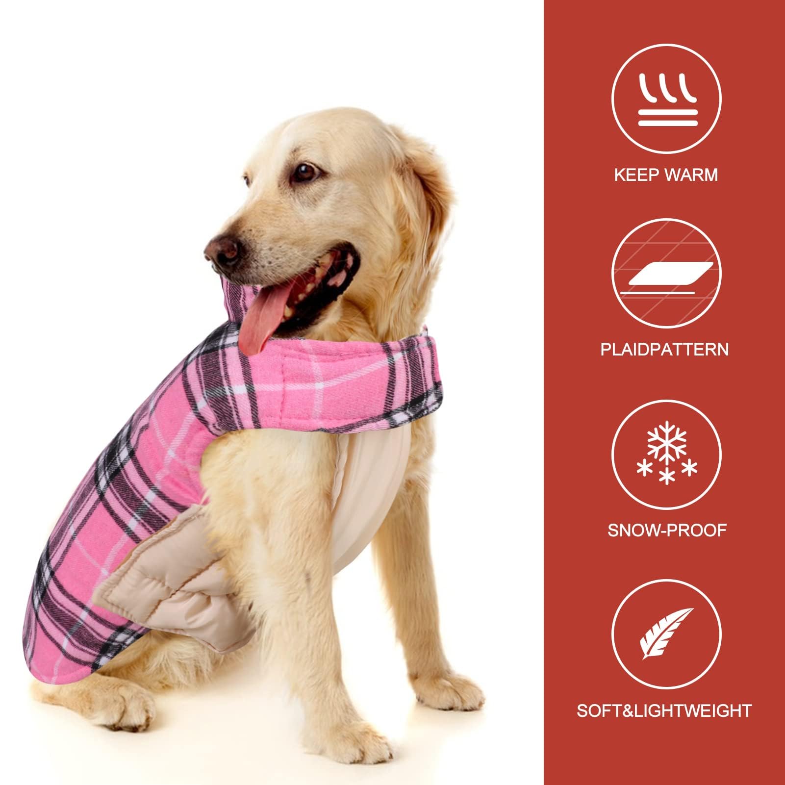 MIGOHI Reversible Dog Jacket - Windproof Waterproof Winter Coat for Small Medium Large Dogs, British Style Plaid Warm Vest (Pink) - Perfect for Cold Weather Walks & Outdoor Adventures