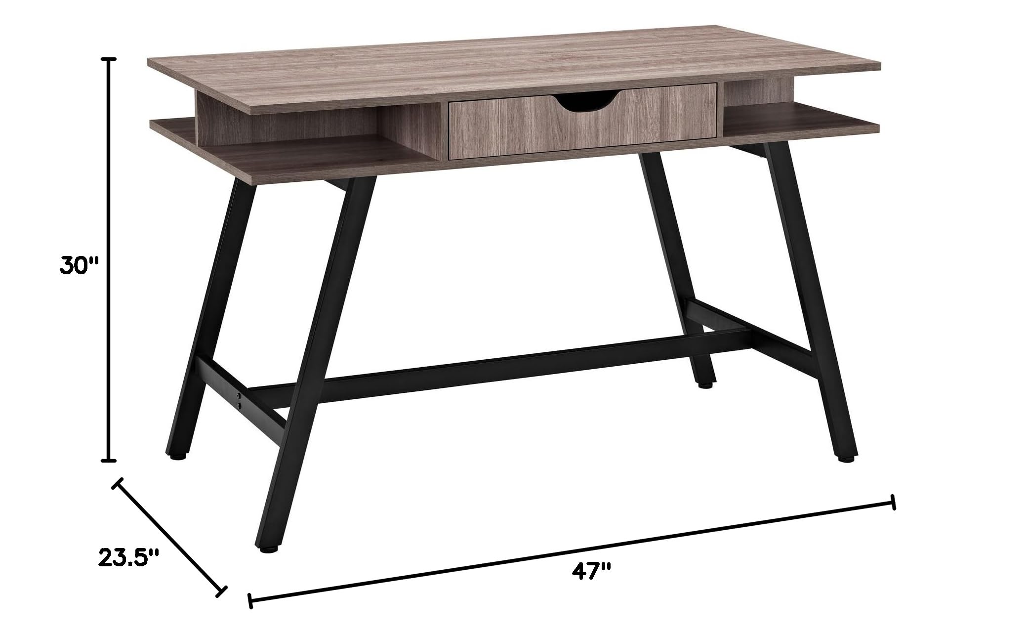 Modway Turnabout Modern Wood Grain & Metal Writing Office Desk with Storage - Birch Finish for Home Office, Study & Workspace
