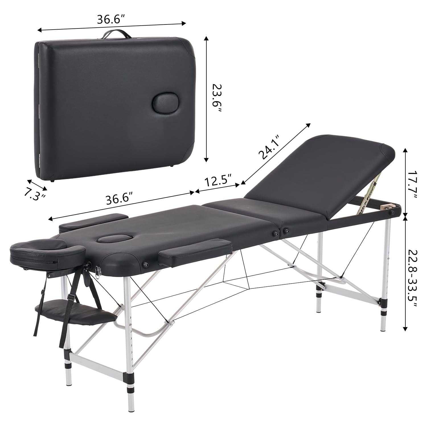 YOUNIKE Professional Portable Massage Table - Lightweight Aluminum Folding Lash Bed for Eyelash Extensions, Facial Spa & Tattoo - Height Adjustable Beauty Salon & Home Use - Perfect for Therapists, Estheticians & Tattoo Artists (Black)