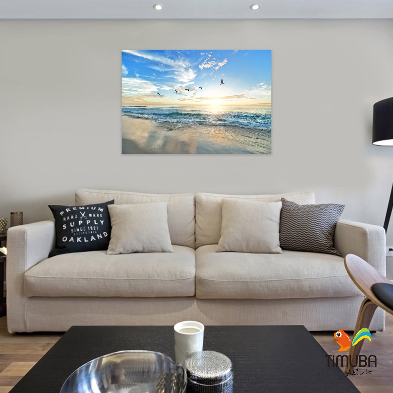 Ocean Wall Art Painting - Beach Sunset Bathroom Decor for Bedroom & Living Room - 32x48 Inches Coastal Themed Canvas Print - Perfect for Beach House, Vacation Home or Spa Bathroom Decorating
