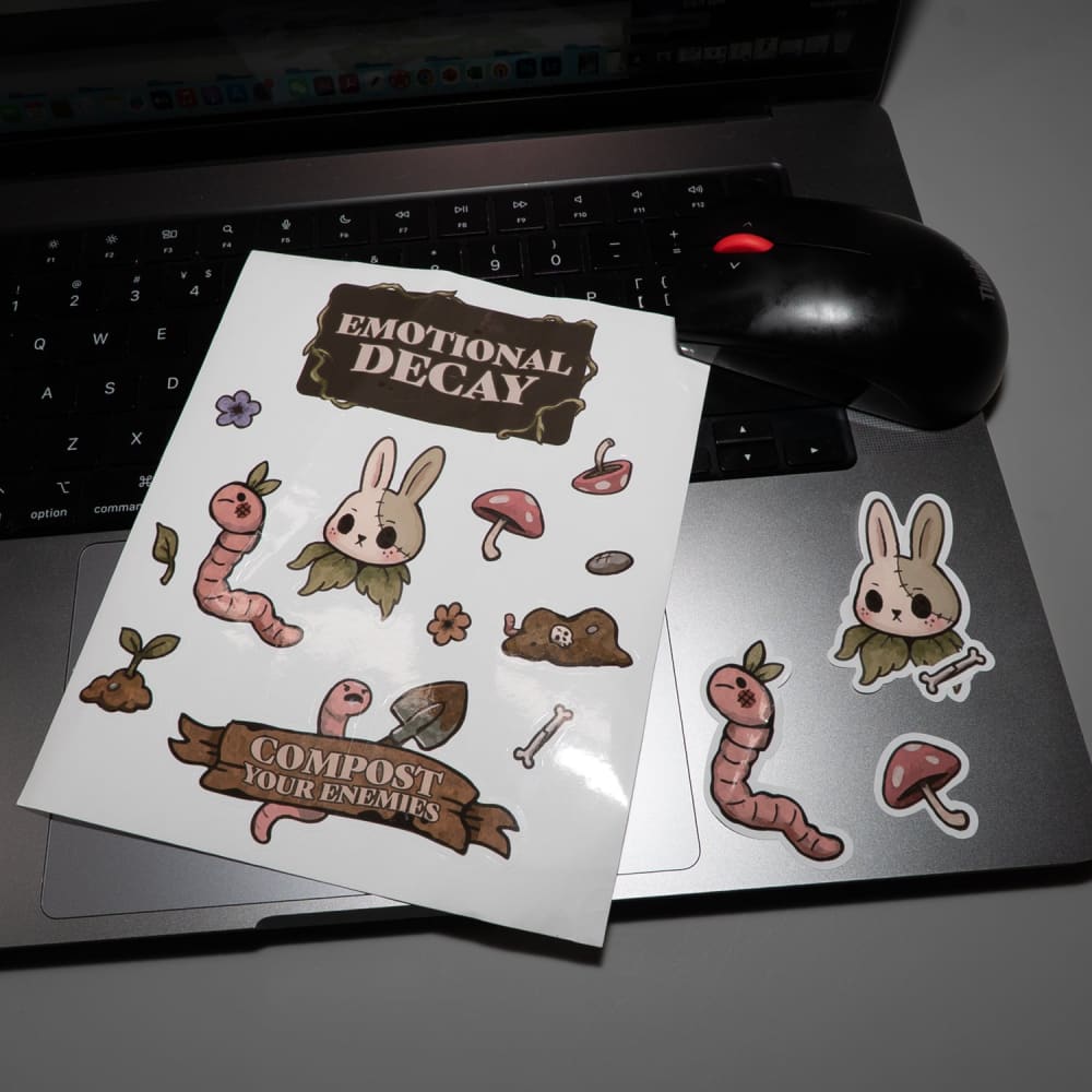 Plushie Dreadfuls Compost Your Enemies Sticker Sheet - Unique Funny Stickers for Laptops, Water Bottles & DIY Crafts | Dark Humor Gifts for Friends