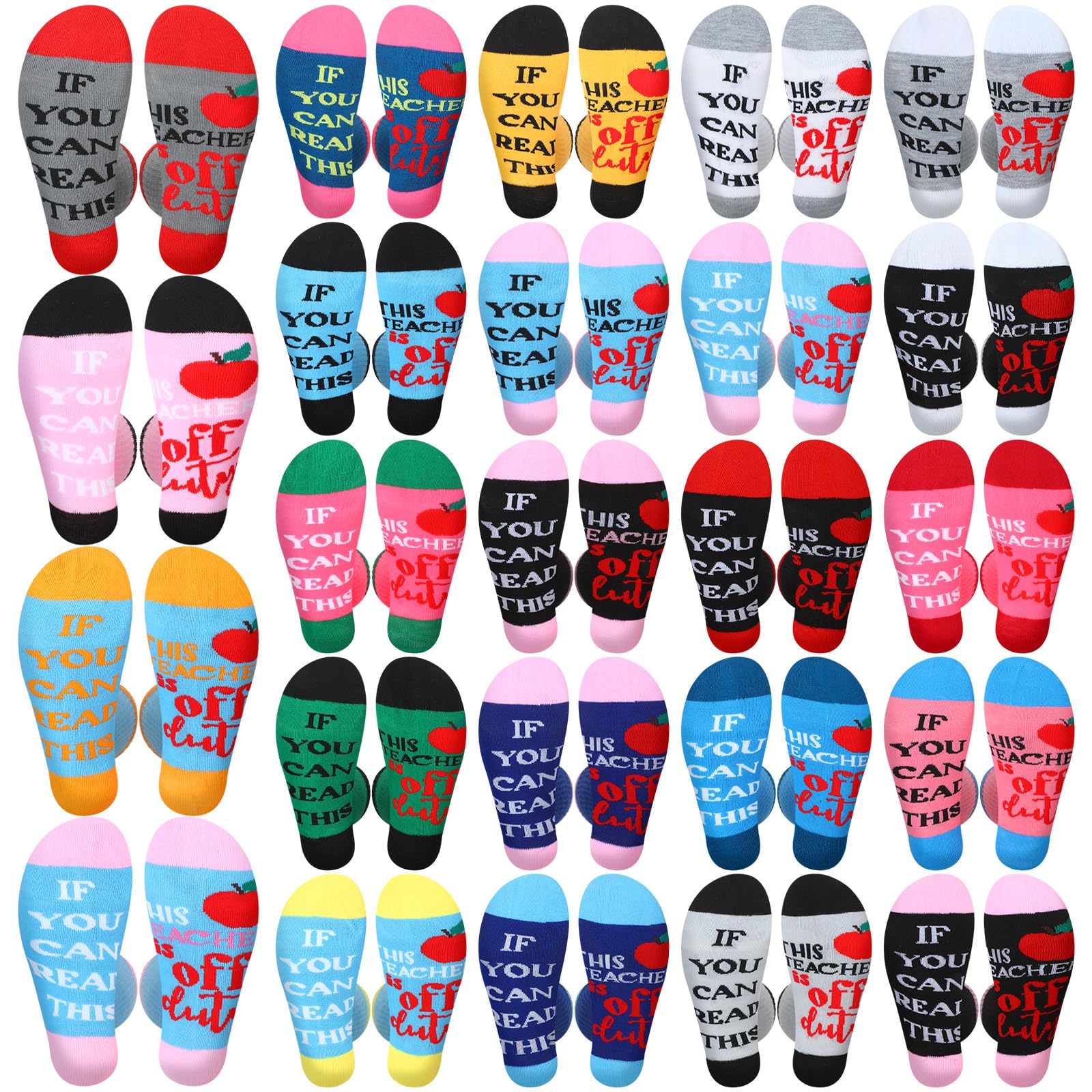 Jeyiour 24 Pair Funny Teacher Crew Socks - Teacher Appreciation Gifts, Novelty Graduation Socks for Women - Perfect for Classroom, School Events & Teacher Appreciation Week