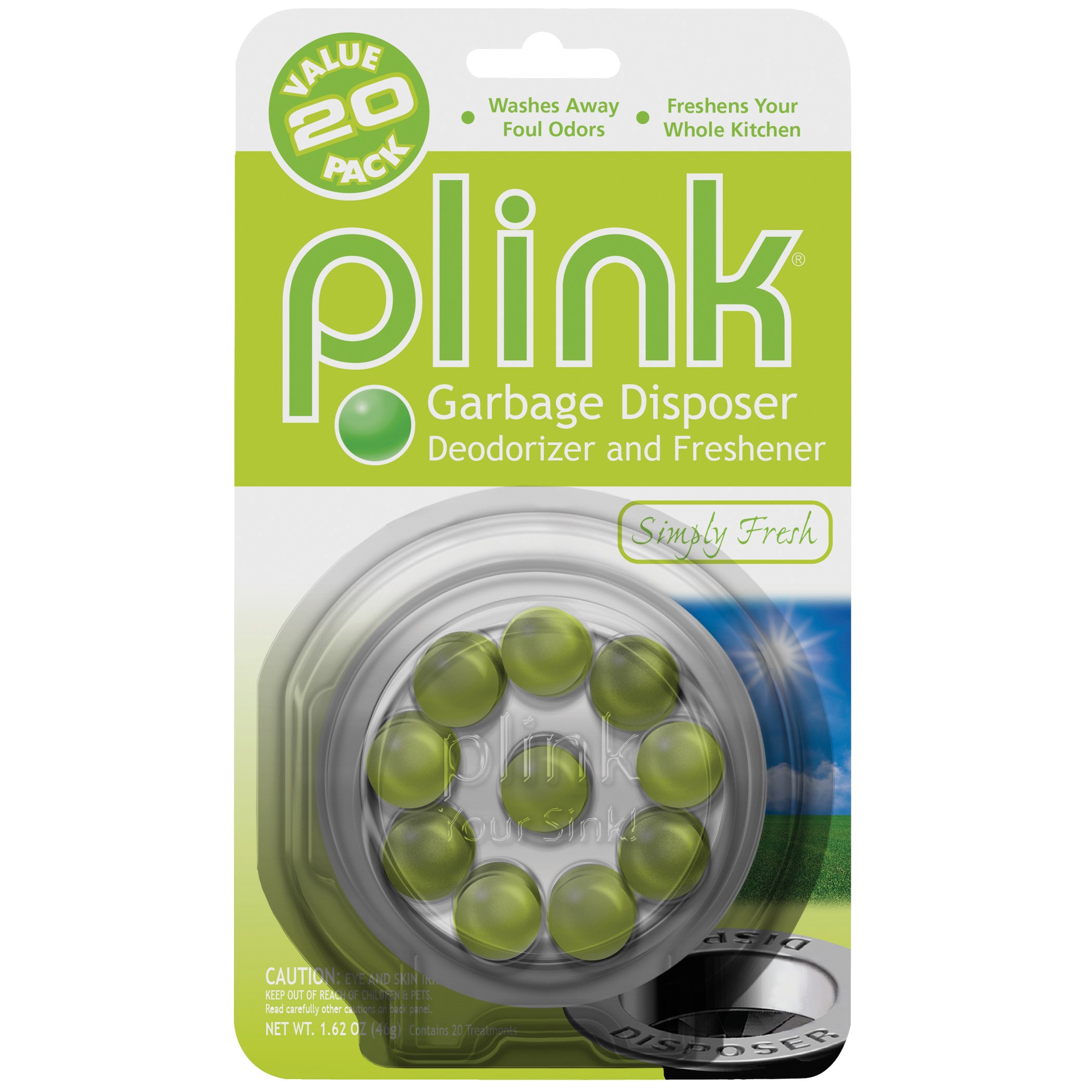 Plink 9025 Garbage Disposal Cleaner and Deodorizer Pods - Fresh Lemon Scent, 20 Count Value Pack - Eliminates Odors & Cleans Kitchen Sink Drain - Ideal for Home & Restaurant Use