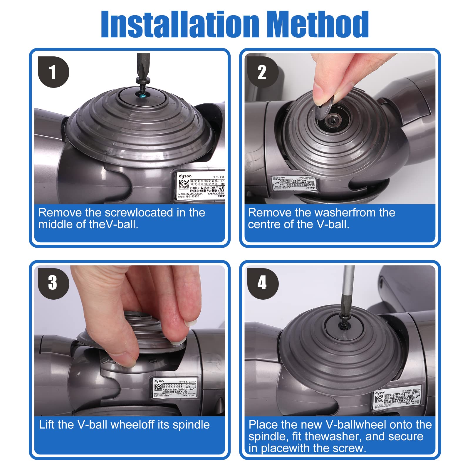 Dyson Vacuum Cleaner Ball Wheel Replacement Parts - Compatible with V10, V11, V15, SV14, SV15, SV16, SV29 Models - Durable Head Wheels for Motorhead & Old Models - Perfect for Home Cleaning & Maintenance