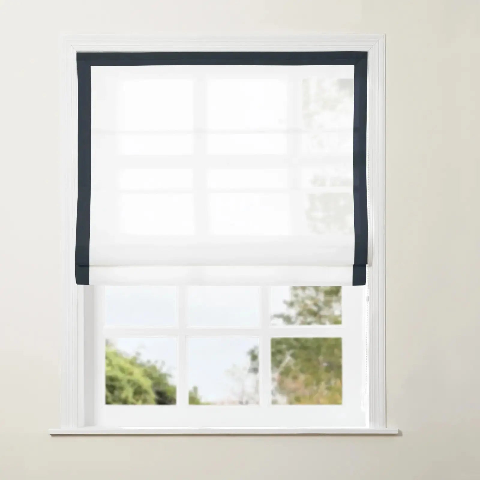 Tyrone Roman Shade with Border Cord Lift - Classic Window Treatment for Living Room & Bedroom - Blackout Fabric for Light Control & Privacy