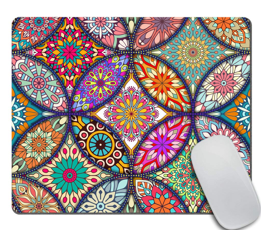 Vintage Mandala Design Mouse Pad - Non-Slip Rubber Base Office Mouse Mat with Decorative Elements for Computer, Laptop, Gaming & Work Desk Accessories - Perfect for Home, Office & Workspace Decor