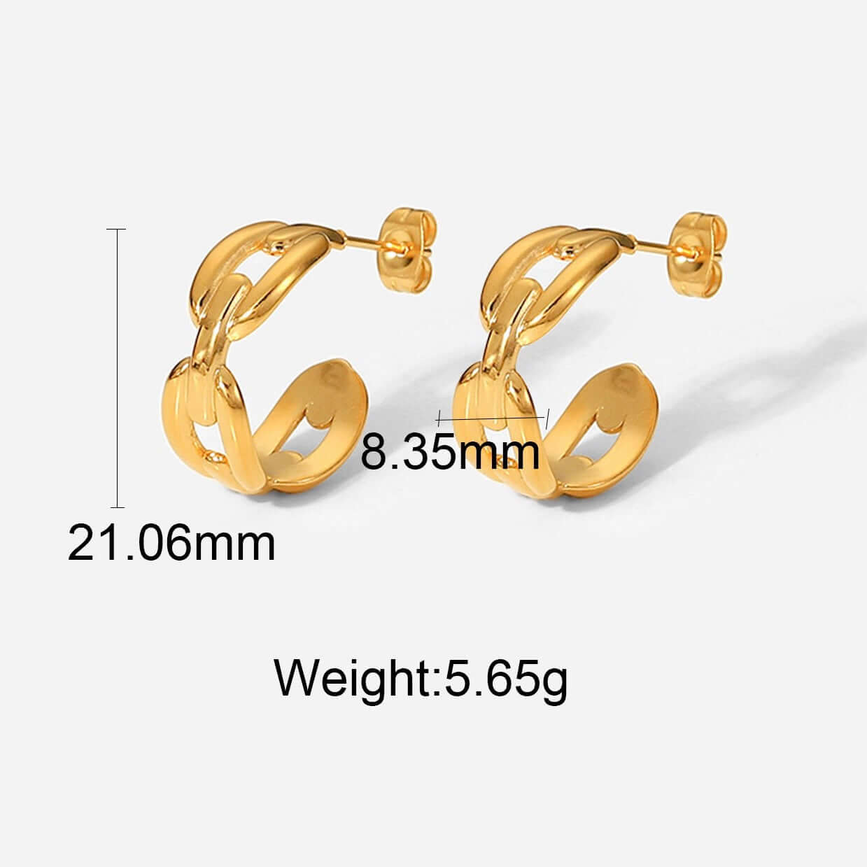 18K Gold Plated Hollow Connected Chain C Hoop Earrings & Ring Set - Trendy Jewelry for Women | Perfect for Parties, Weddings & Everyday Wear | JDE835