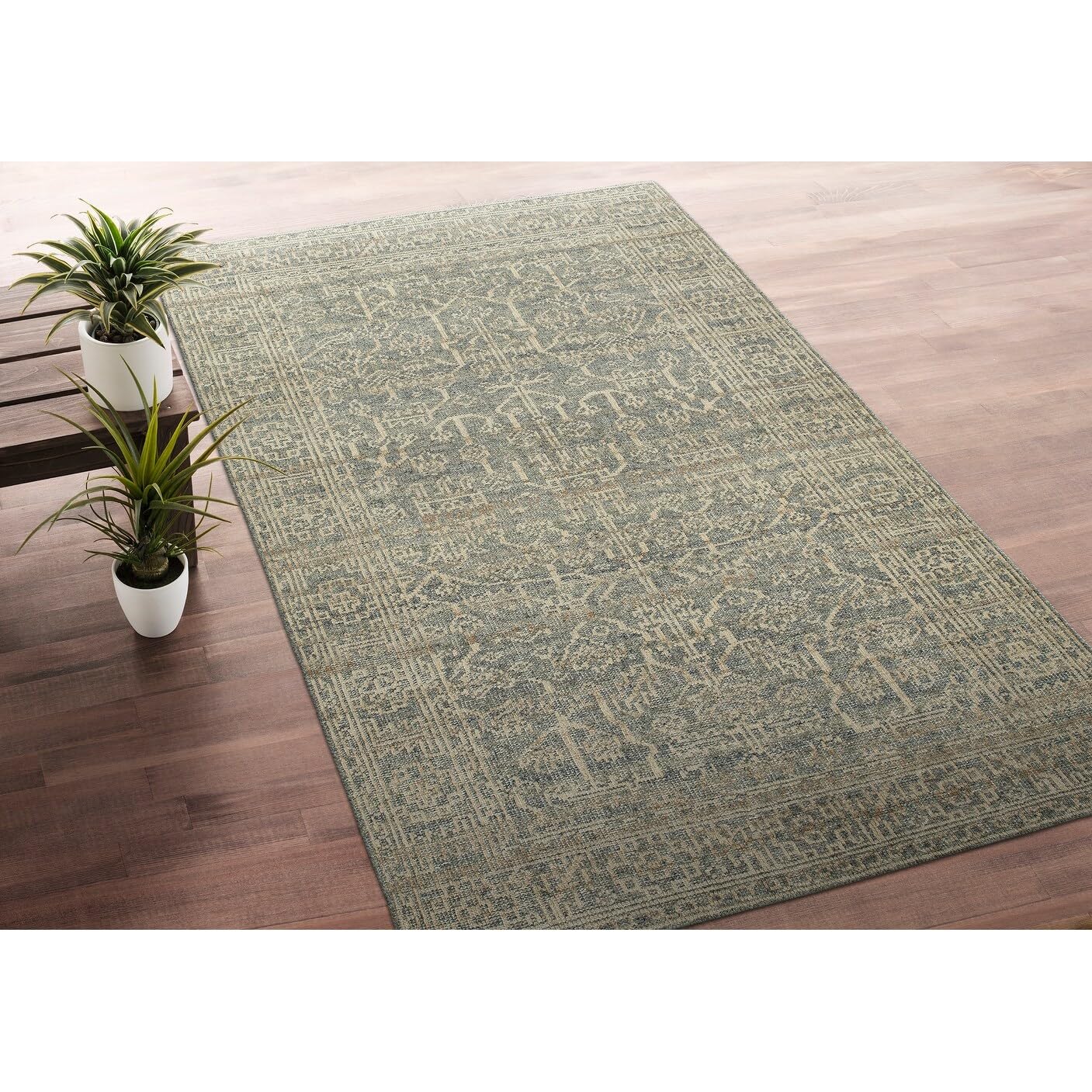 Kaleen Herrera Collection Hand-Knotted 2' x 3' Area Rug - Spa Blue Luxury Wool Rug for Living Room, Bedroom & Home Decor