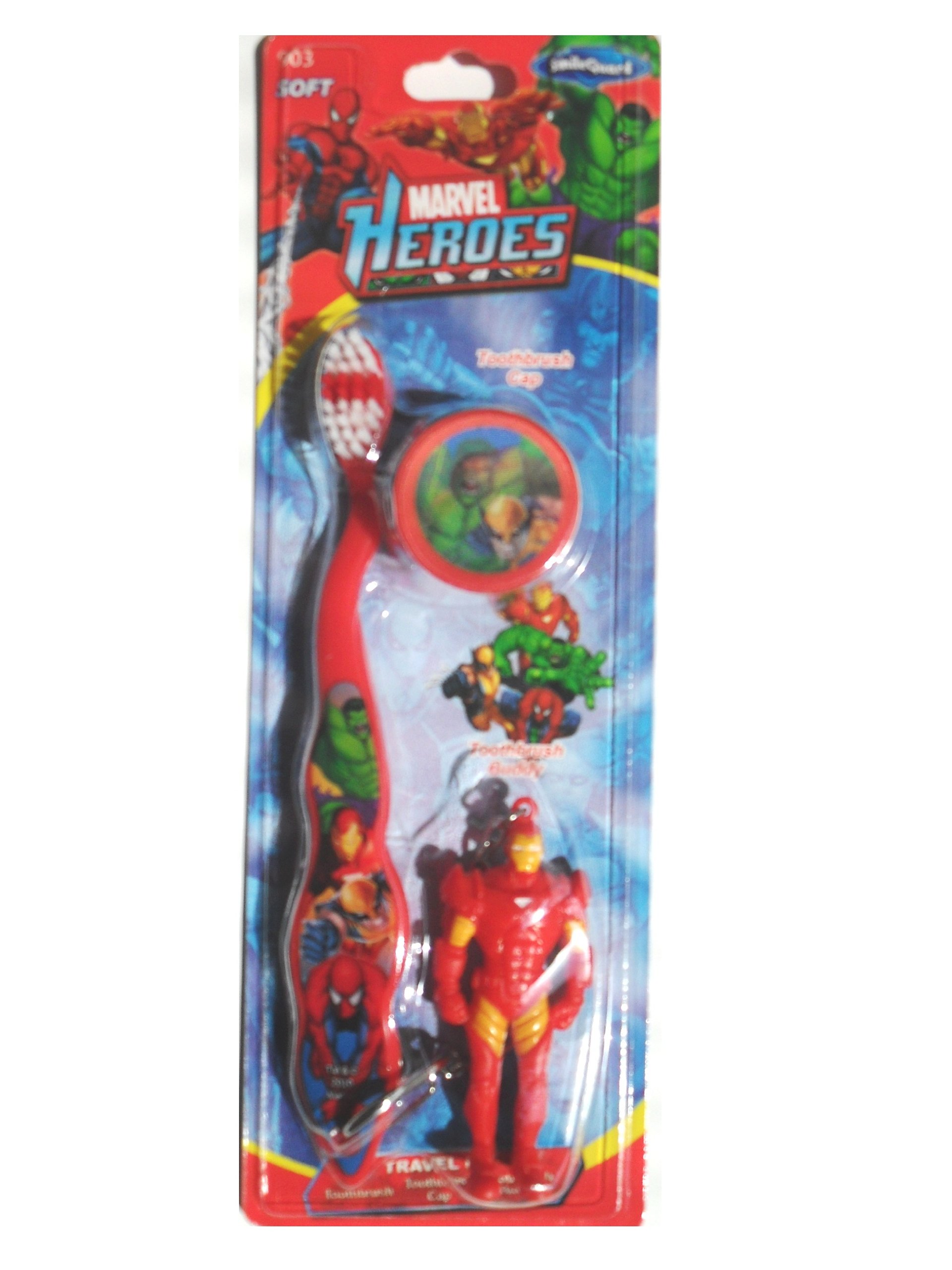 Iron Man Travel Toothbrush with Mini Chain Figurine & Cap - Superhero Themed Portable Toothbrush for Kids & Adults - Perfect for Travel, School, Camping & Daily Oral Care