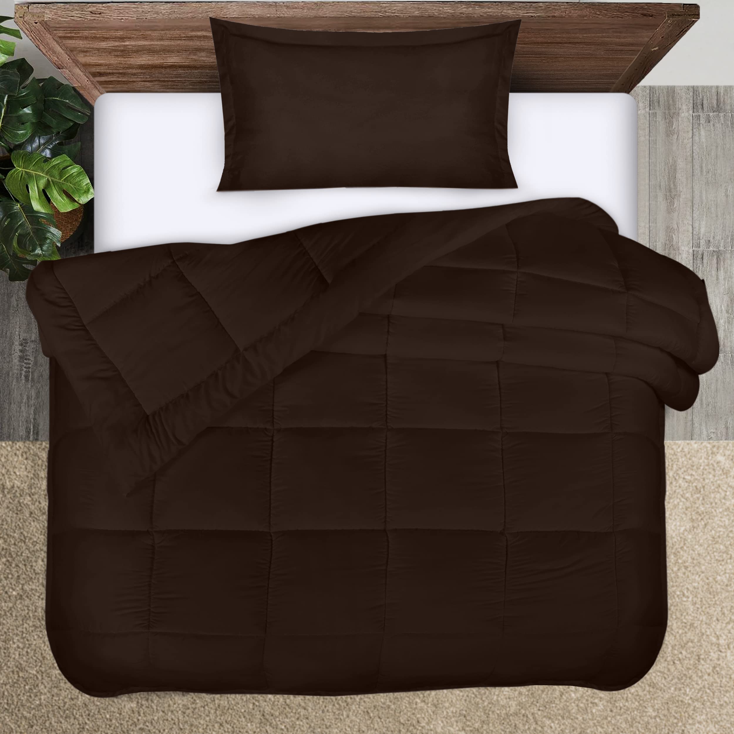 Utopia Bedding Twin Comforter Set for Kids - Down Alternative Chocolate/Brown Comforter with 1 Pillow Sham - Soft, Comfortable & Machine Washable - Perfect for Kids' Bedrooms, Sleepovers & Cozy Nights