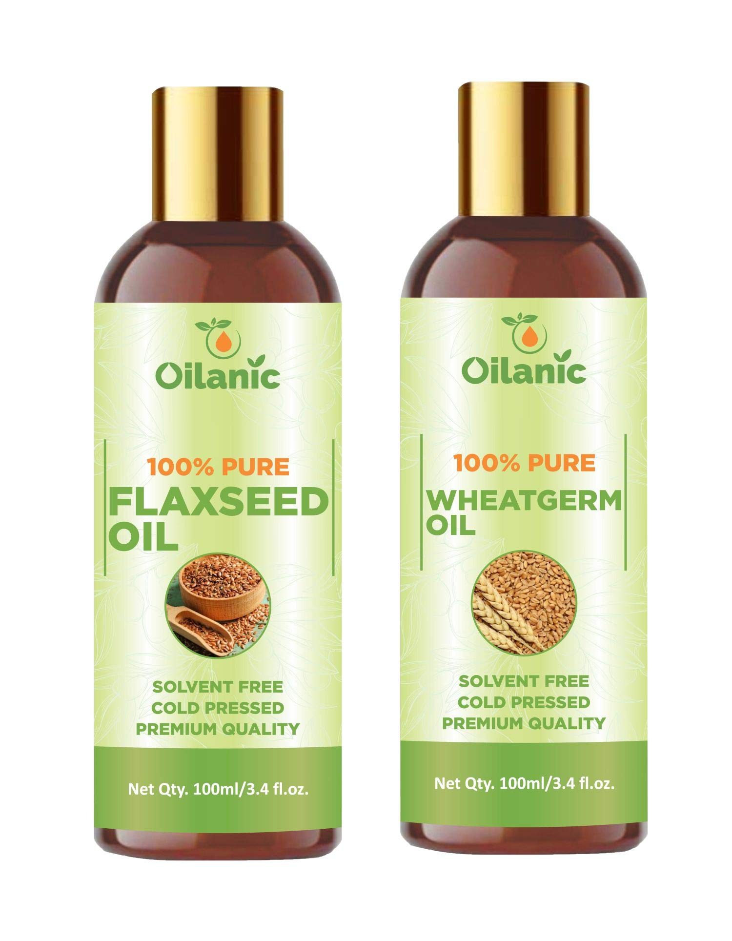 Oilanic 100% Pure & Natural Flaxseed Oil & Wheatgerm Oil Combo Pack - 2 Bottles (100ml Each, Total 200ml) - Supports Heart Health, Skin & Hair Care - Perfect for Smoothies, Salads & Cooking
