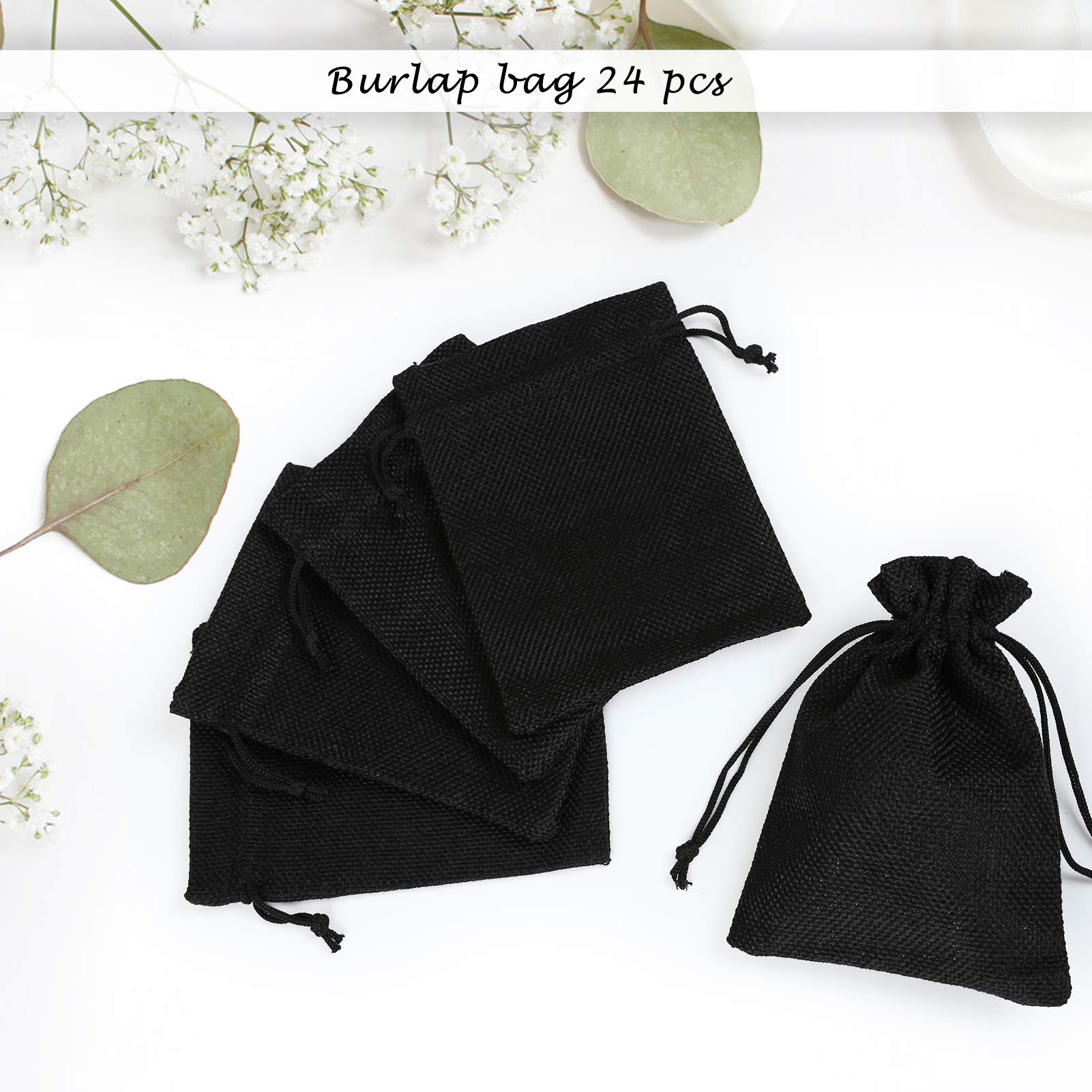 24-Piece Natural Burlap Drawstring Bags - Linen Gift Pouches for Jewelry, Wedding Favors, Party Gifts & DIY Crafts - Eco-Friendly Small Black Sacks for Handmade Presents & Event Decorations