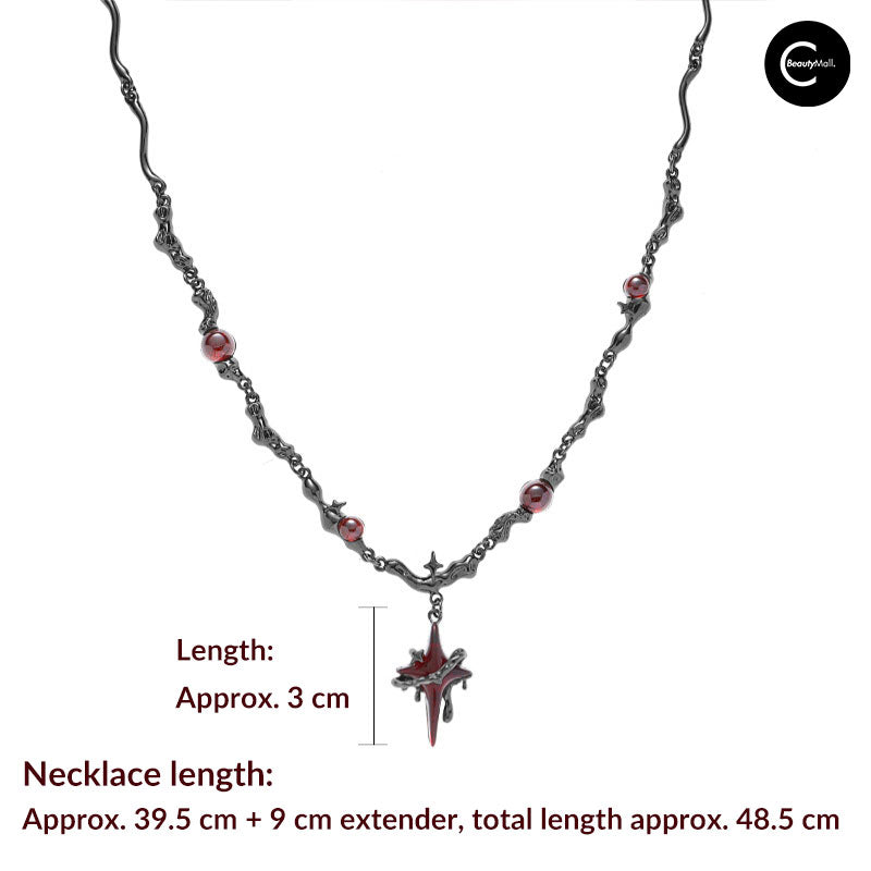 DOACH STYLE Red Four Pointed Star Pendant Necklace for Women - Elegant Fashion Jewelry Gift for Birthday, Anniversary & Valentine's Day